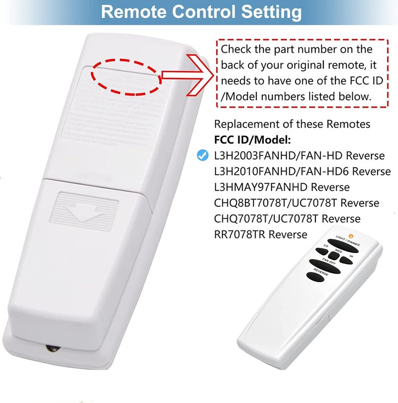 Onisamt Hampton Bay Ceiling Fan Remote Replacement UC7078T FANHD L3H2003FANHD FANHD6 L3H2010FANHD RR7078TR 7066TX UC7083T UC7848T with Reverse Button and Wall Mount - Image 2